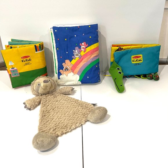 Care Bears, Melissa & Doug Cloth Books (3)&Demdaco Sebastian Sloth Rattle Lovey - Picture 2 of 3